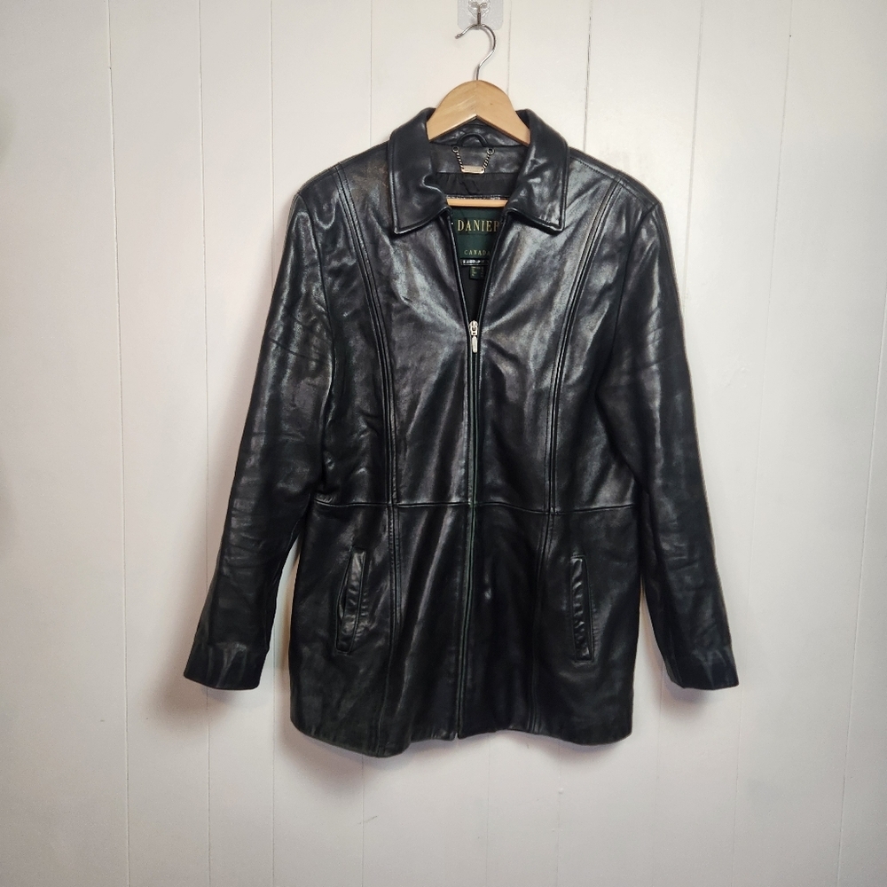 Vintage 90s Danier Black Blazer Leather Jacket Coat Minimalist Womens Size 12